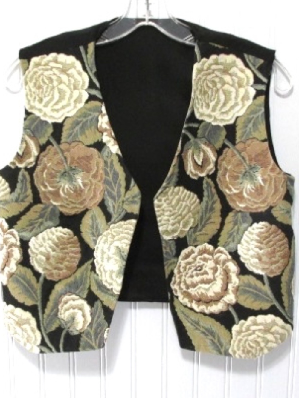 Black Tan Floral Handmade Vest, Size S/PS